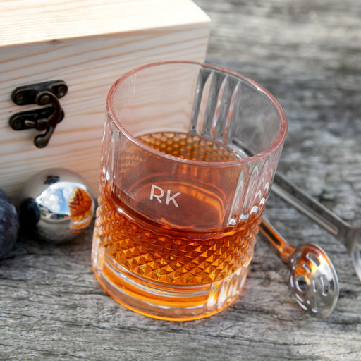 Customised Engraved Wooden Box with Crystal Bourbon, Whiskey Stones and Scotch Tongs. Perfect Wedding gift For Groomsmen, Best Man, Father of the Bride, Groomsman and Groom