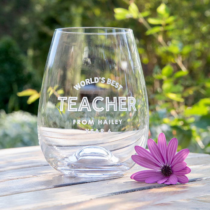 Engraved Stemless Wine Glass Teacher Gift Idea