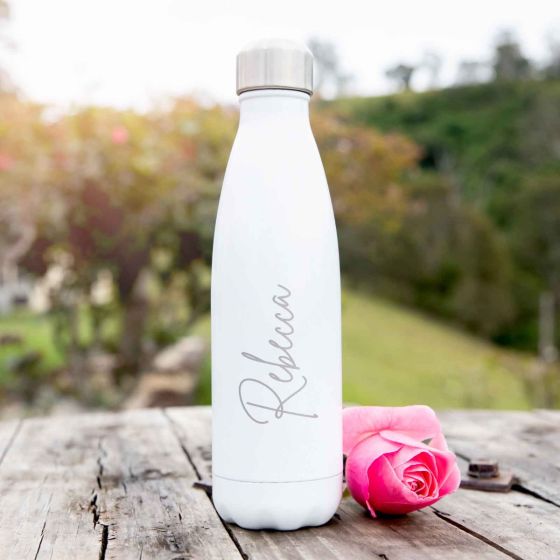 Personalised Engraved Christmas 500ml Metal Black & White Water Bottle Present