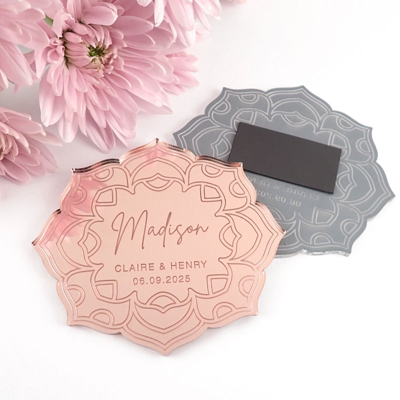 Personalised Engraved Elegant Acrylic Flower Wedding Place card with guest name