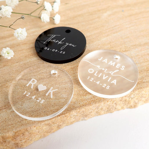 Personalised Engraved Round Acrylic Wedding Favour Gift Tags