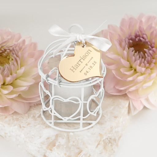 Rustic Birdcage Tealight Candle Holders With Engraved Acrylic Gift Tag