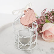 Birdcage Tealight Holder with Personalised Engraved Silver & Gold Acrylic Christening heart Gift Tag Favours
