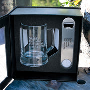 Personalised Gift Boxed Engraved Birthday 500ml Beer Mug and Stainless Steel Barmate Present