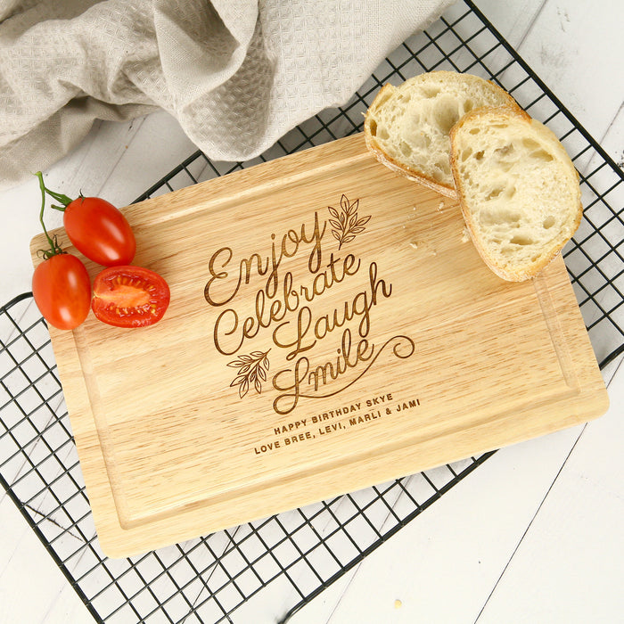 Personalised wooden cheese board with engraved birthday message