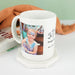 Custom coffee mug with printed photos and birthday design, a heartfelt keepsake gift for capturing treasured memories.