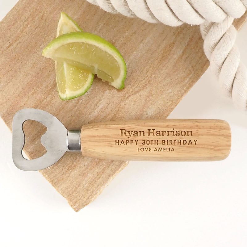 Custom Designed Engraved 30th Birthday Wooden Handle Bottle Opener Male Present