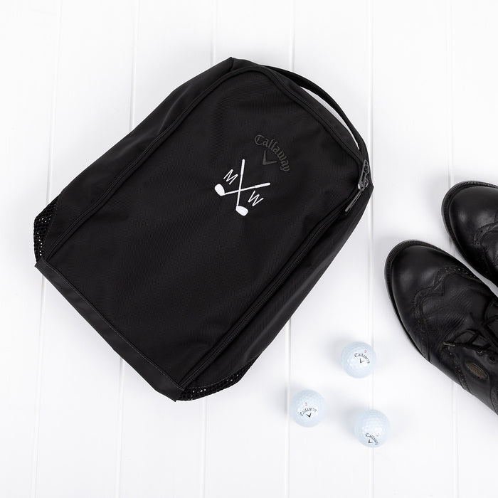 High quality black golf shoe bag by Callaway with personalised thread colour and zip closure