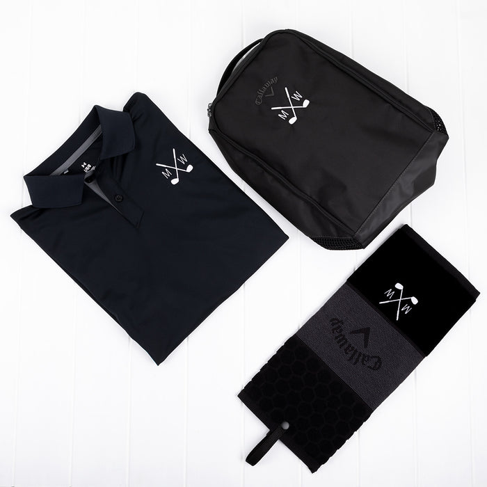 Premium personalised golf gear gift set for men featuring Callaway and Under Armour brands