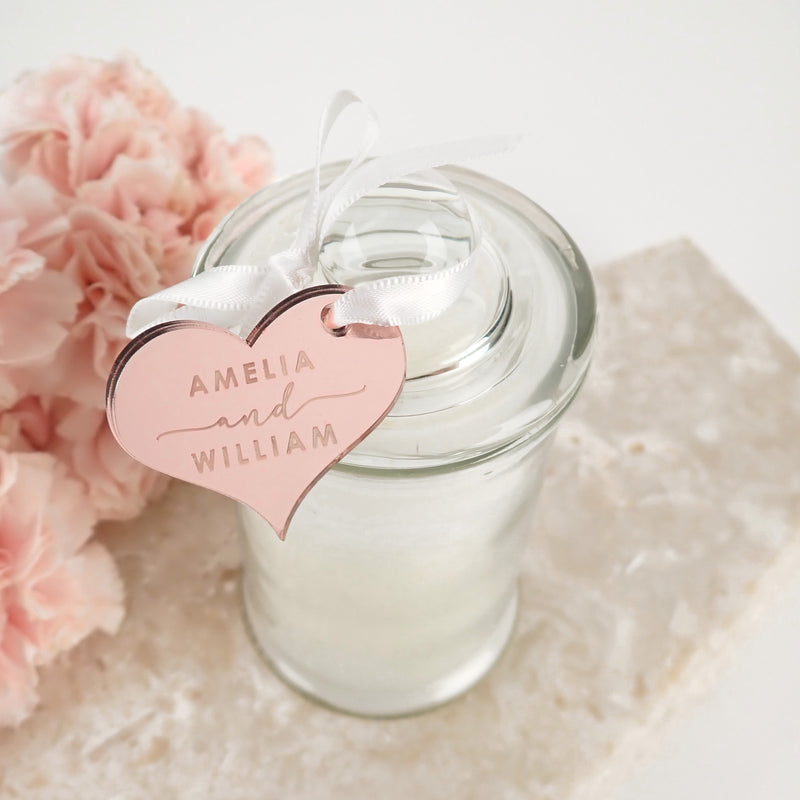 Personalised jasmine scented candle with acrylic gift tag