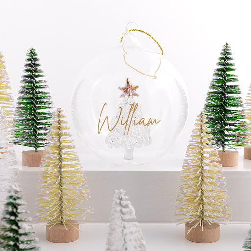 Customised Child's Name Engraved Gold Infill Glass Christmas Tree Bauble