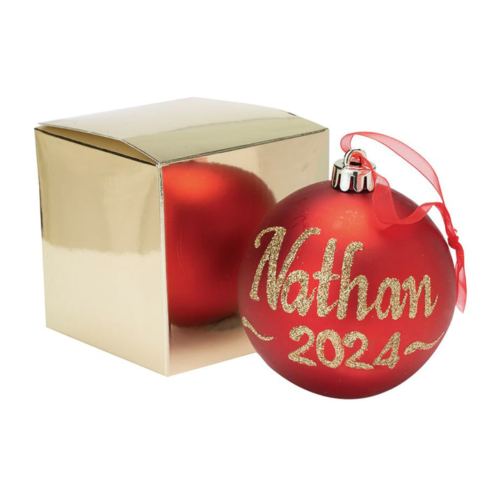 Glittered Personalised Christmas Bauble with Gold Gift Box