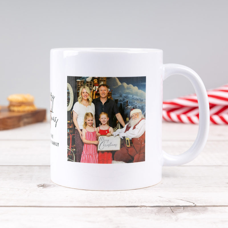 Personalised Christmas photo mug with two favourite family photos and festive message