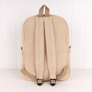 Beige corduroy kids backpack with adjustable padded straps