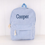 Baby blue kids backpack with chocolate brown lining