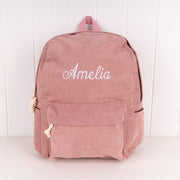 Dusty rose corduroy backpack for daycare and preschool kids