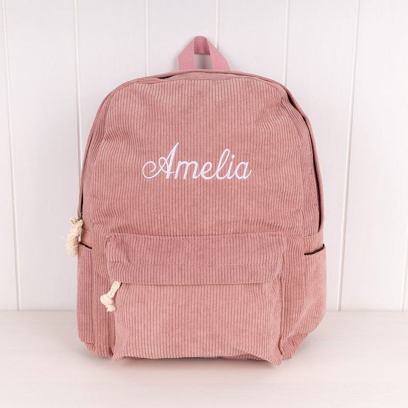 Dusty rose corduroy backpack for daycare and preschool kids