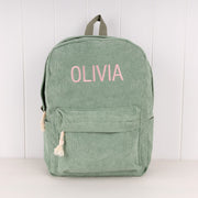 Sage kids corduroy backpack with chocolate brown lining