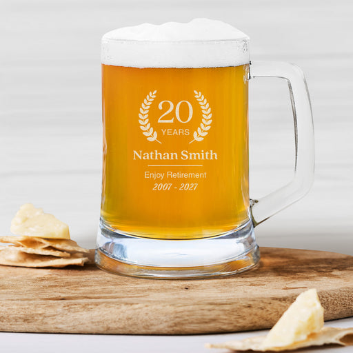 Engraved appreciation beer mug for retirement, milestone, or work anniversary gift
