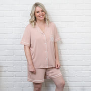 Customised Embroidered Monogrammed Dust Pink Short Sleeve Bamboo PJ Set