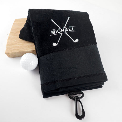 Embroidered Name Black Golf Towel with Clip