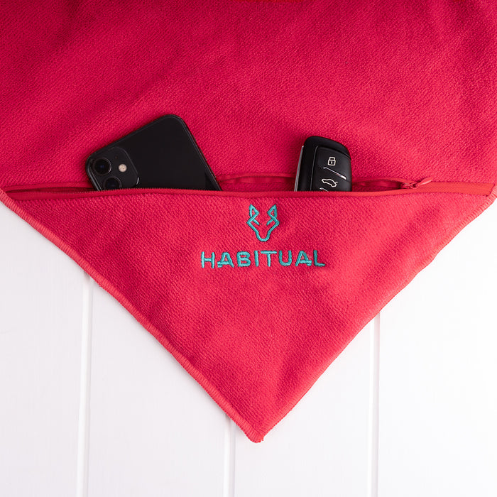 Watermelon gym towel with embroidered logo and built-in zip pocket