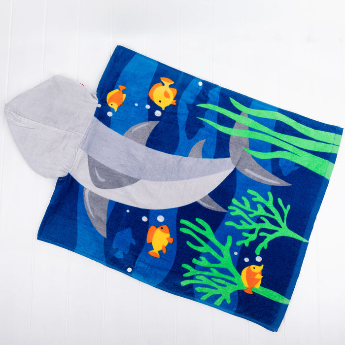 Unique personalised shark beach towel, playful and practical summer gift