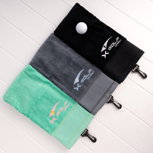 Personalised golf towel with embroidered logo for corporate gifts