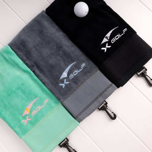 Custom embroidered golf towel with clip for golf day giveaways