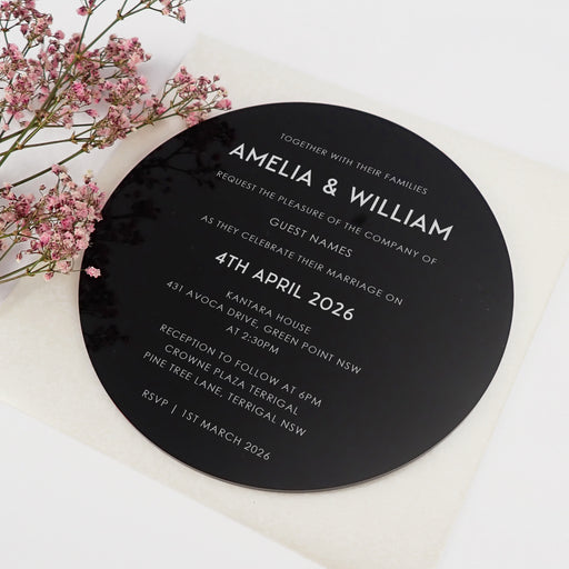Engraved Round Acrylic Wedding Invitations