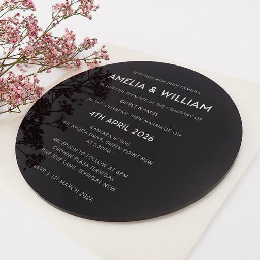 Custom Designed Engraved Round Acrylic Wedding Invitations