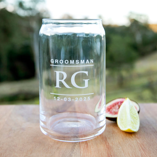Personalised Engraved Initials Name Groomsman Bridal Party Glass Beer Can 470ml