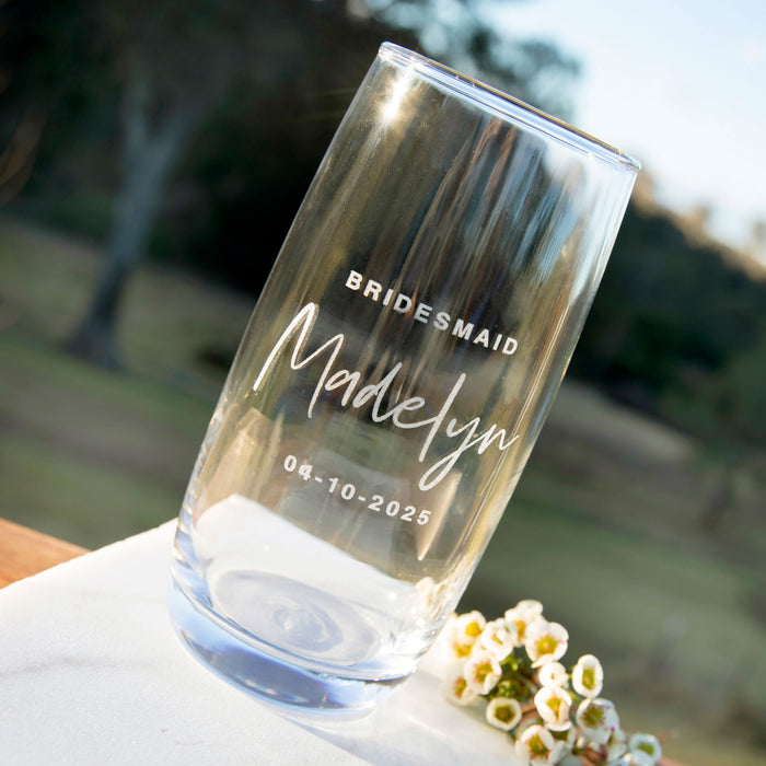 Custom Artwork Engraved Name Wedding Bridesmaid Favours water Glass Gift
