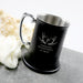 Custom metal beer stein with names or titles, presented in black gift box