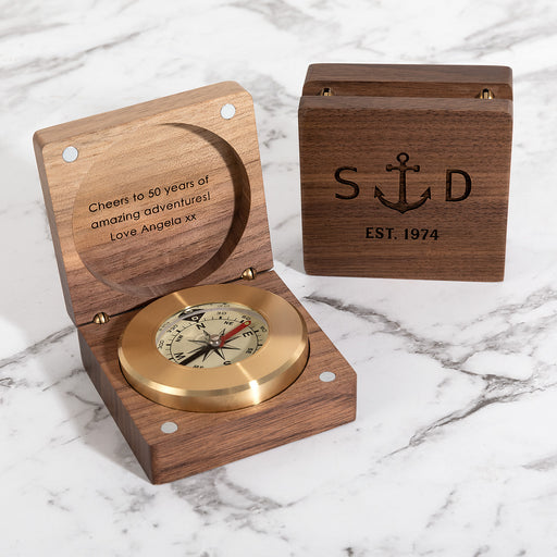 Personalised Engraved Wooden Compass Keepsake Box