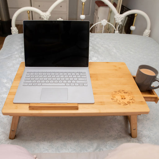 Personalised Engraved Bamboo Foldable Bedroom Table with Draw