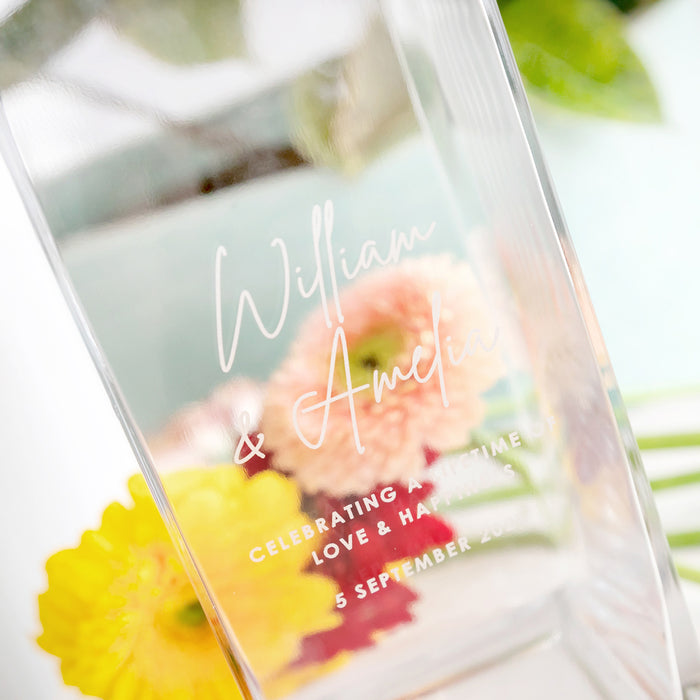 Custom Engraved Square Glass Vase for Weddings