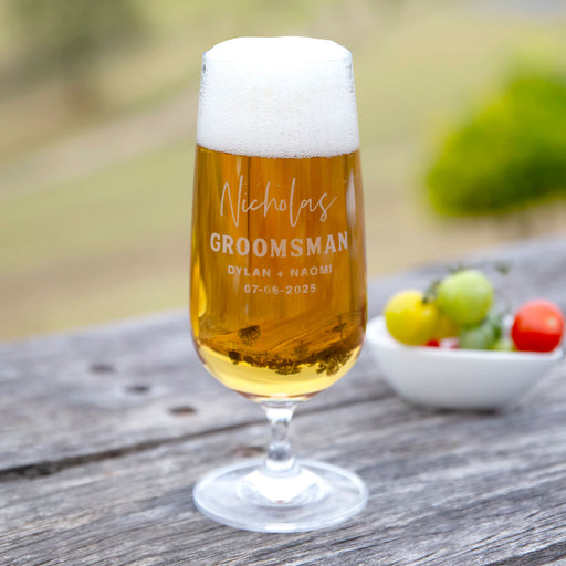 Engraved Bridal Party 410ml Beer Glass