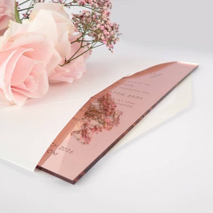 Personalised Engraved Mirror Rose Gold DL Wedding Acrylic Invitation
