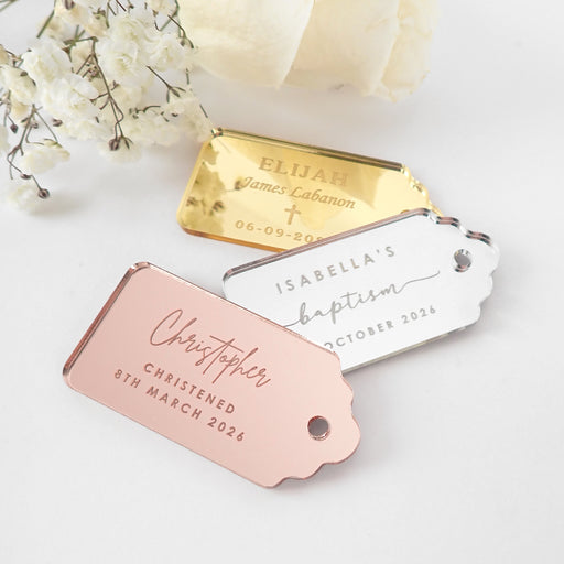Personalised Engraved Rectangle Acrylic Christening Gift Tag Favours