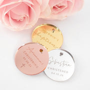 Customised Engraved Silver, Gold & Rose Gold Acrylic "Circle" Baptism Gift Tags Favours