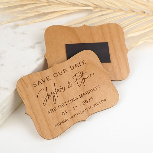 Personalised Engraved Wooden Royal Style Wedding Save the Date
