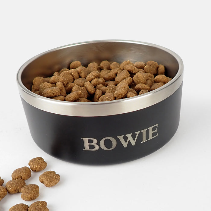 Custom Artwork Engraved Dog's Name Black  Stainless Steel Round Pet Bowl