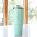 Custom Engraved Name Mint Green Stainless Steel Tumbler with Carry Handle