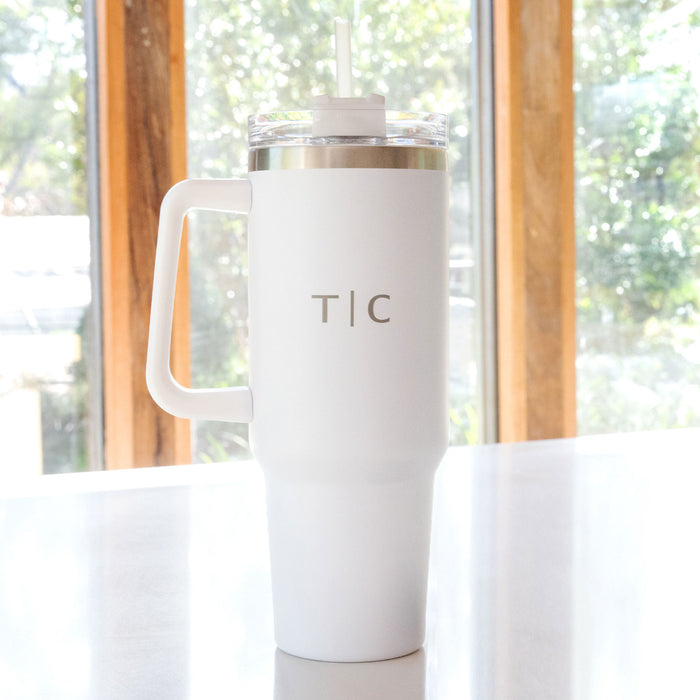 Customised Engraved White Stainless Steel 1200ml Tumbler with Carry Handle Birthday Present