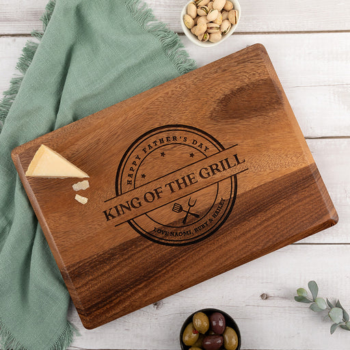 Engraved walnut BBQ and cheese board for Father’s Day with personalised message