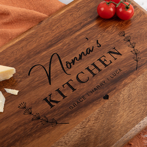Personalised walnut serving board with custom engraving for Mother’s Day gift
