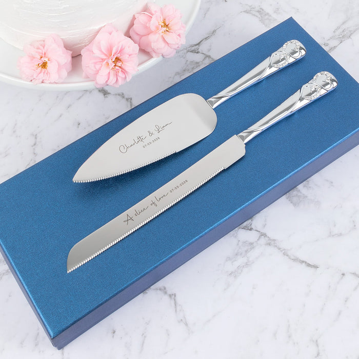 Personalised Silver Cake Knife and Server for Wedding Ceremony