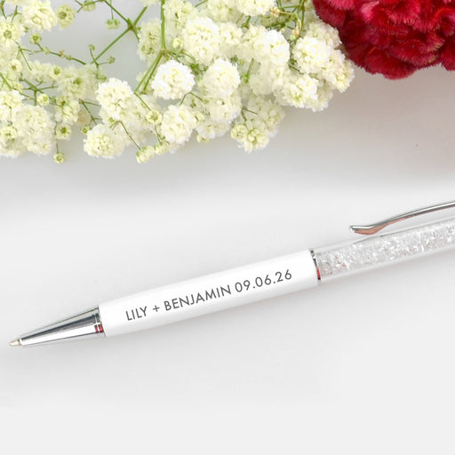 Engraved Crystal White Pen with Velvet Pouch