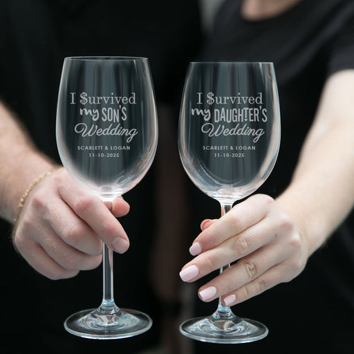 Engraved wine glass set for parents of the Bride and Groom